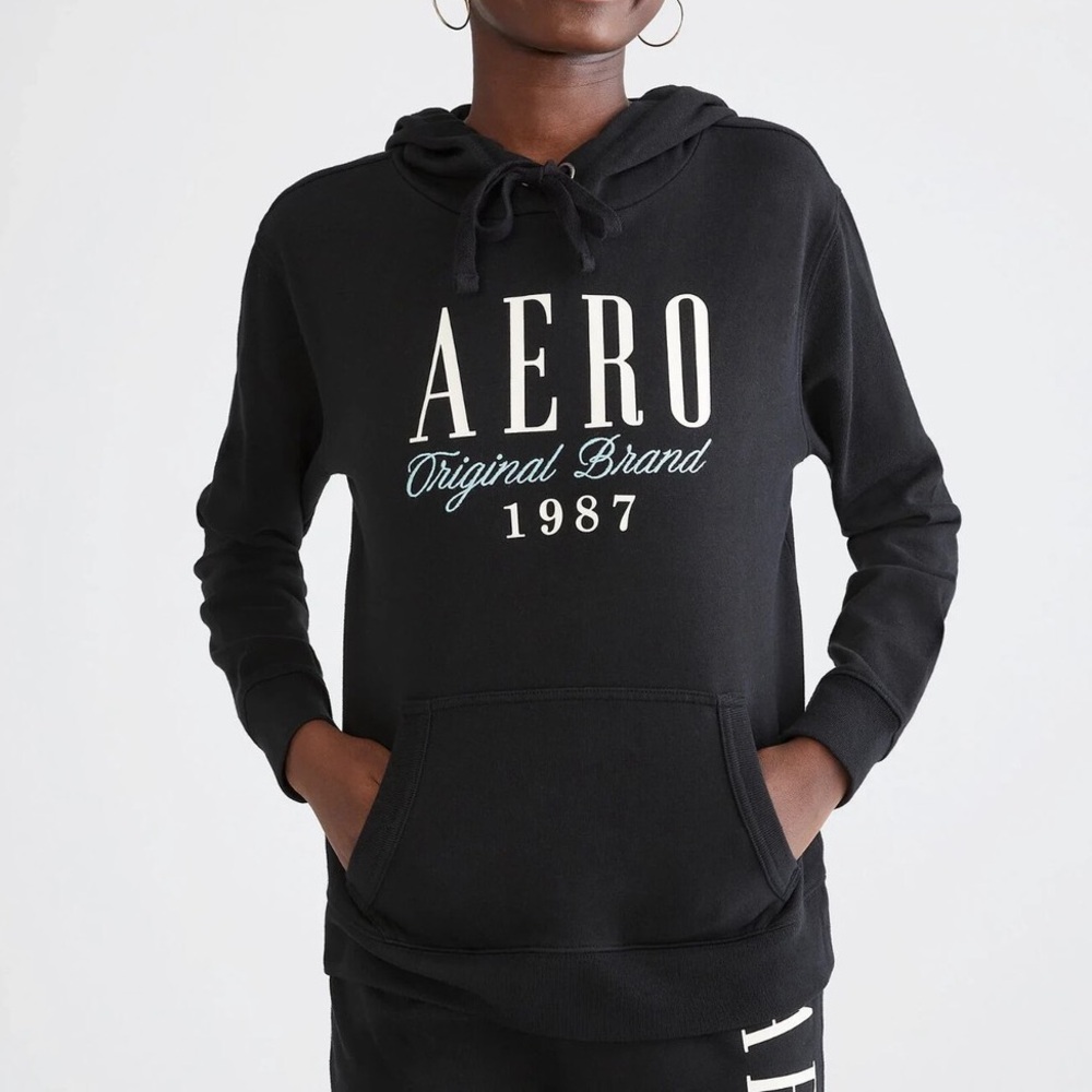 Trending Y2K Authentic Aeropostale Black  Hoodie Womens Size Small 2000s Pocket
